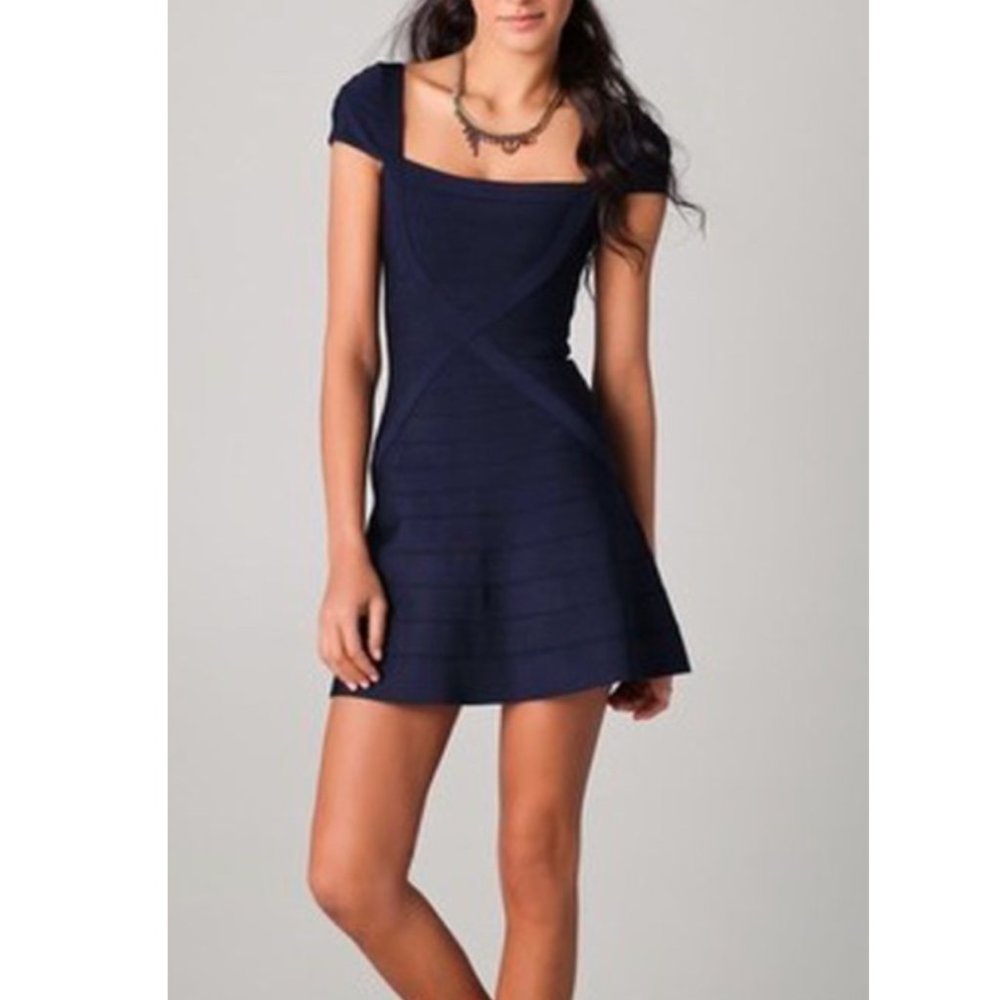 Herve Leger Navy Blue Mini Bandage Dress